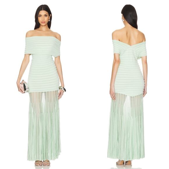 Alexis Dresses & Skirts - Alexis Marce Off the Shoulder Knit Mint Green Striped Maxi Dress Size Large